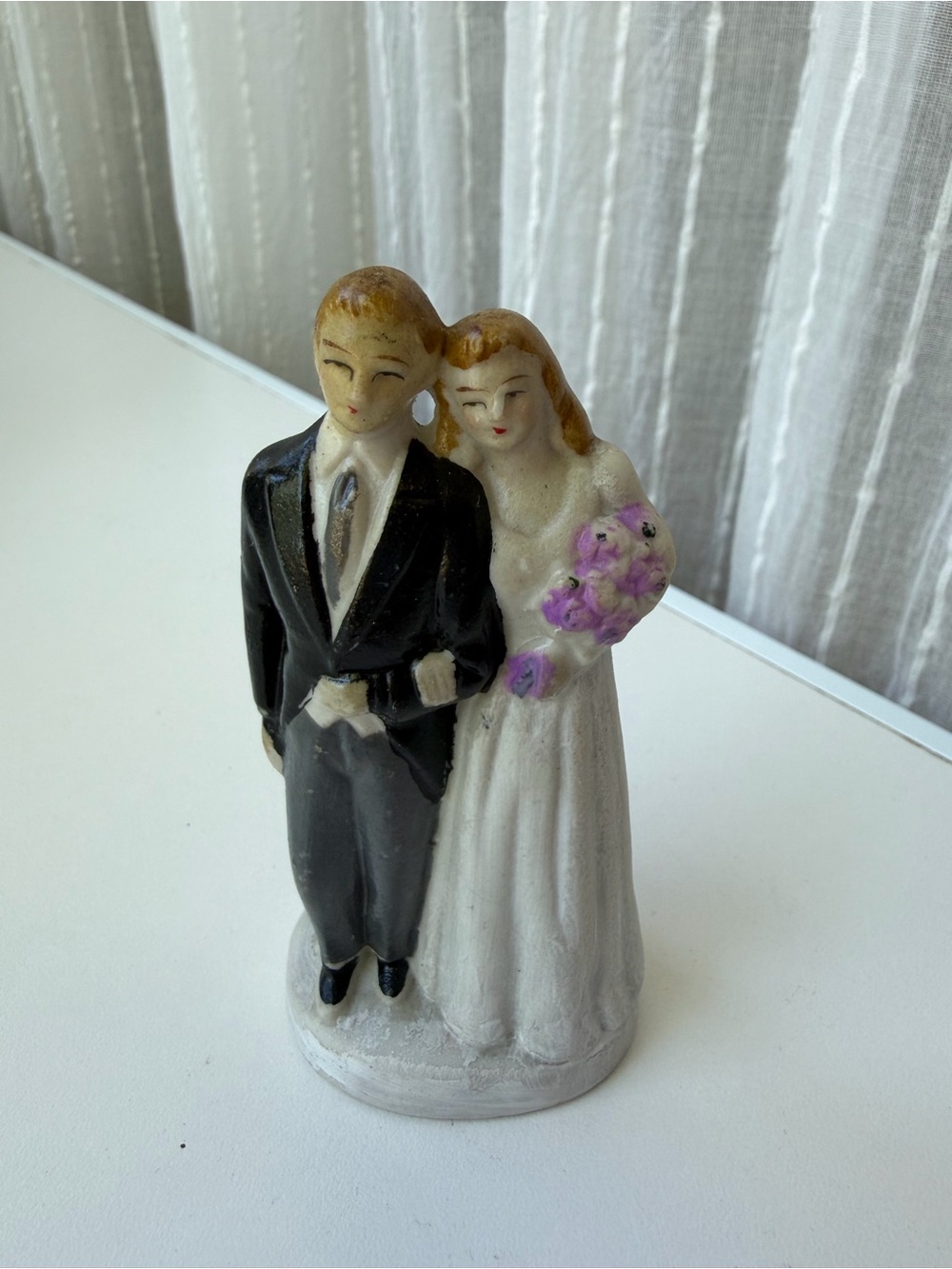 Vtg Made in Occupied Japan Wedding Cake Topper Bisque Porcelain Bride Groom 4"